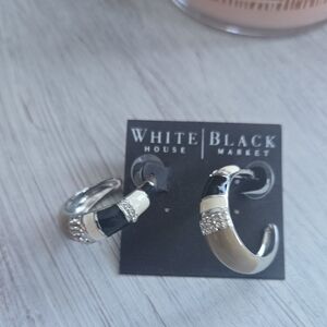 White House Black Market Silver and Black Hoop Earrings